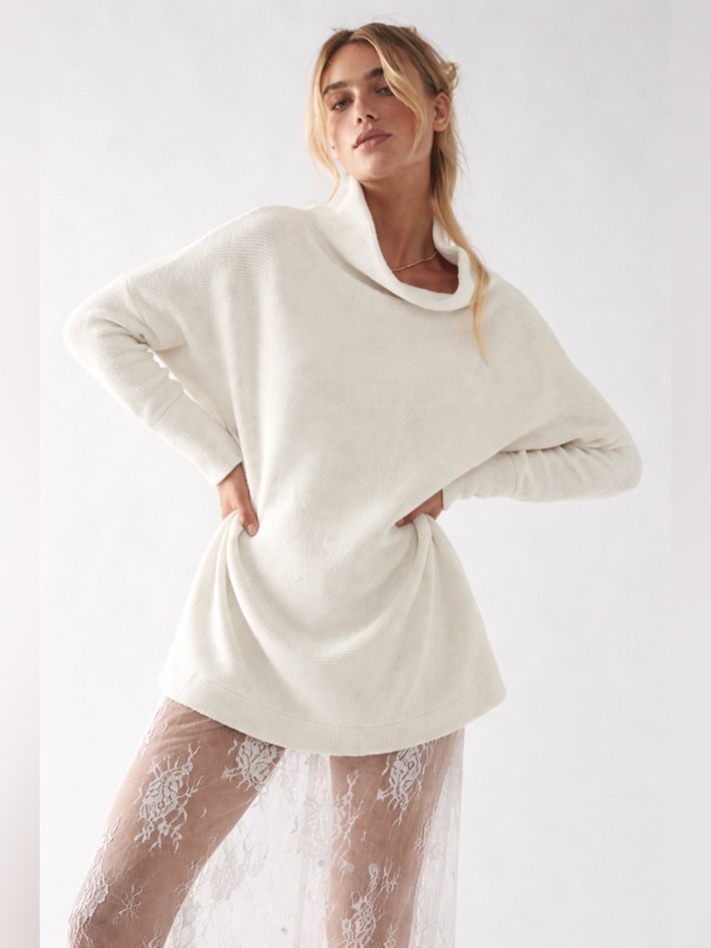 Free People Ivory Ottoman Textured Knit Sweater Slouchy Oversized Cozy Pullover